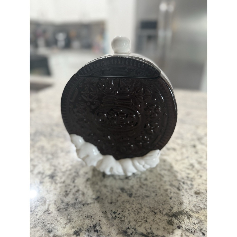 Vintage Nabisco Oreo Ceramic Lidded Cookie Jar Canister With Milk Splash Bottom